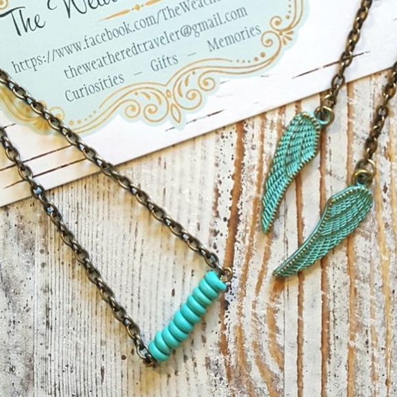 Boho Necklace Blue Turquoise Bronze Tone - Picture 3 of 8